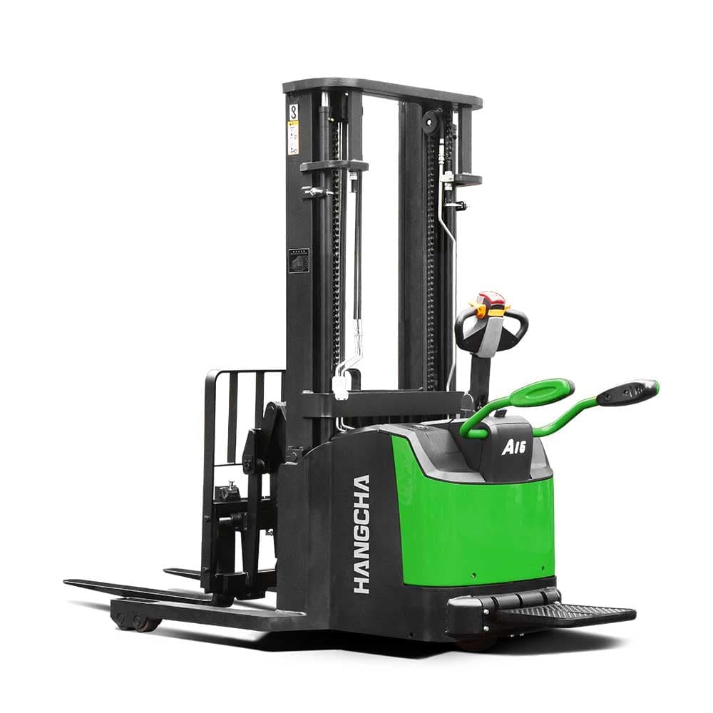Equipamentos de armazém Hangcha A series high range stand-on pallet stacker with reach fork(Li-Ion)