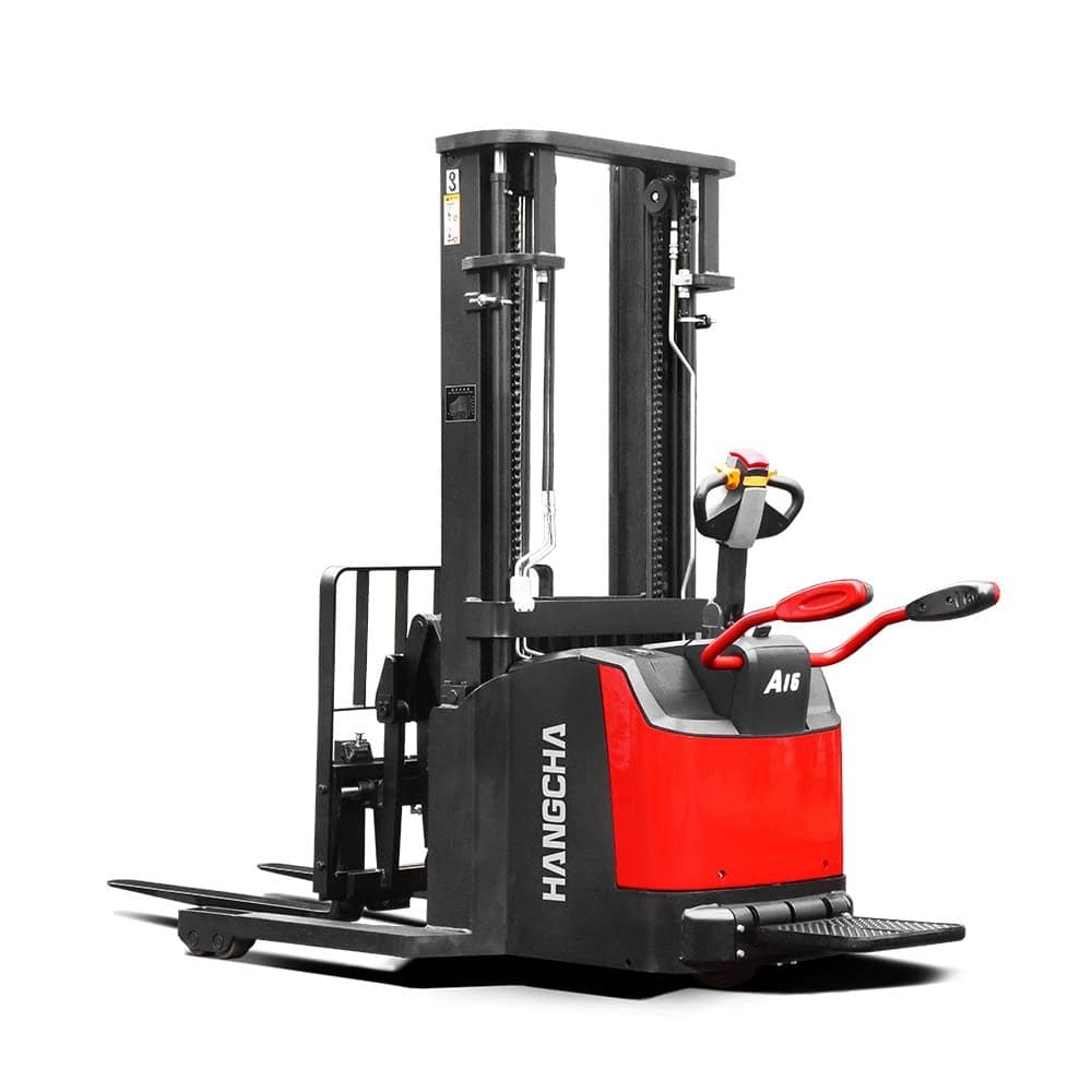 Equipamentos de armazém Hangcha A series high range stand-on pallet stacker with reach fork
